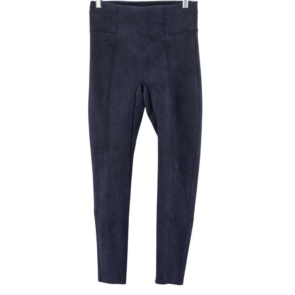 Spanx Pants Womens M Blue Faux Suede Mid Rise Ankle Shaping Leggings Stretch Y2K